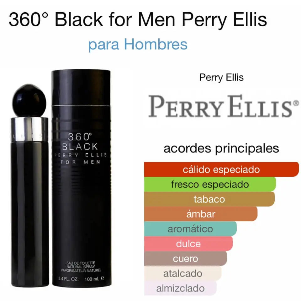 360° Black for Men Perry Ellis EDT para hombre 100 ml - Aromática CR