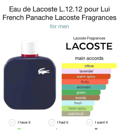 Lacoste L.12.12 French Panache EDT para hombre 100 ml - Aromática CR