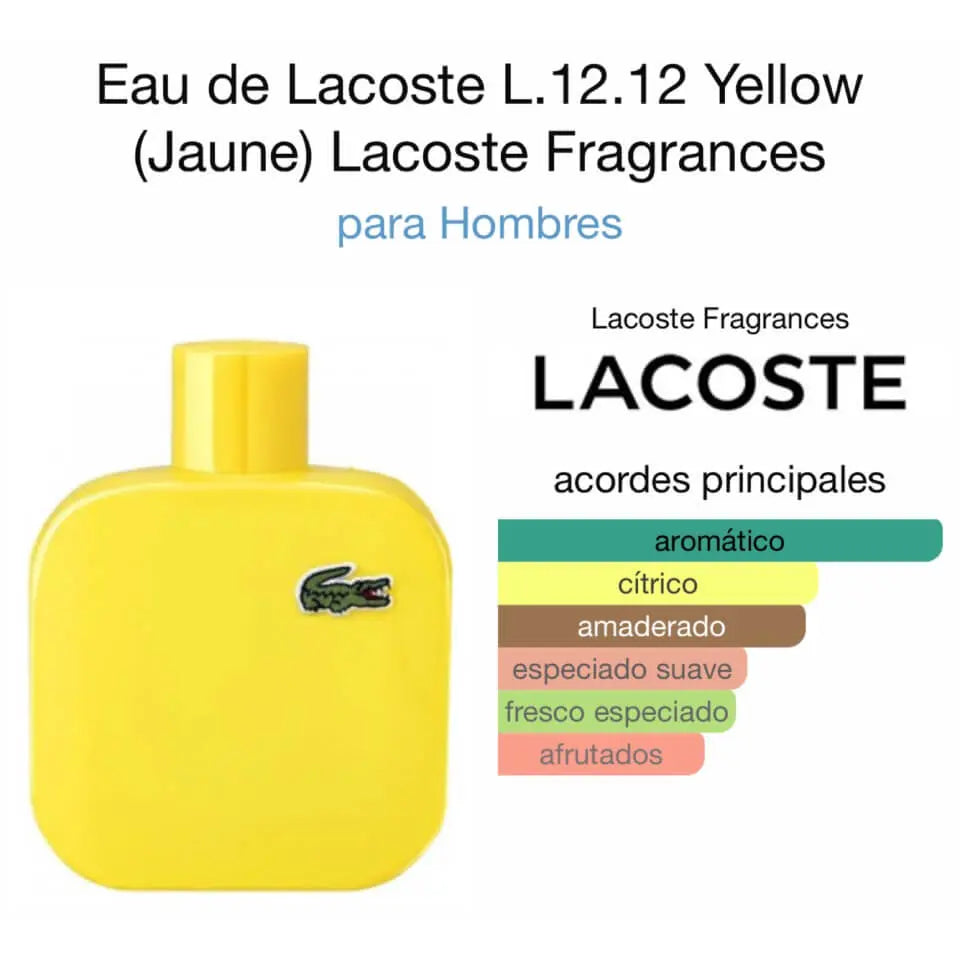 Lacoste L.12.12 Jaune Amarillo EDT para hombre 100 ml - Aromática CR