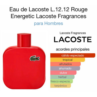 Lacoste L.12.12 Rouge Rojo EDT para hombre 100 ml - Aromática CR